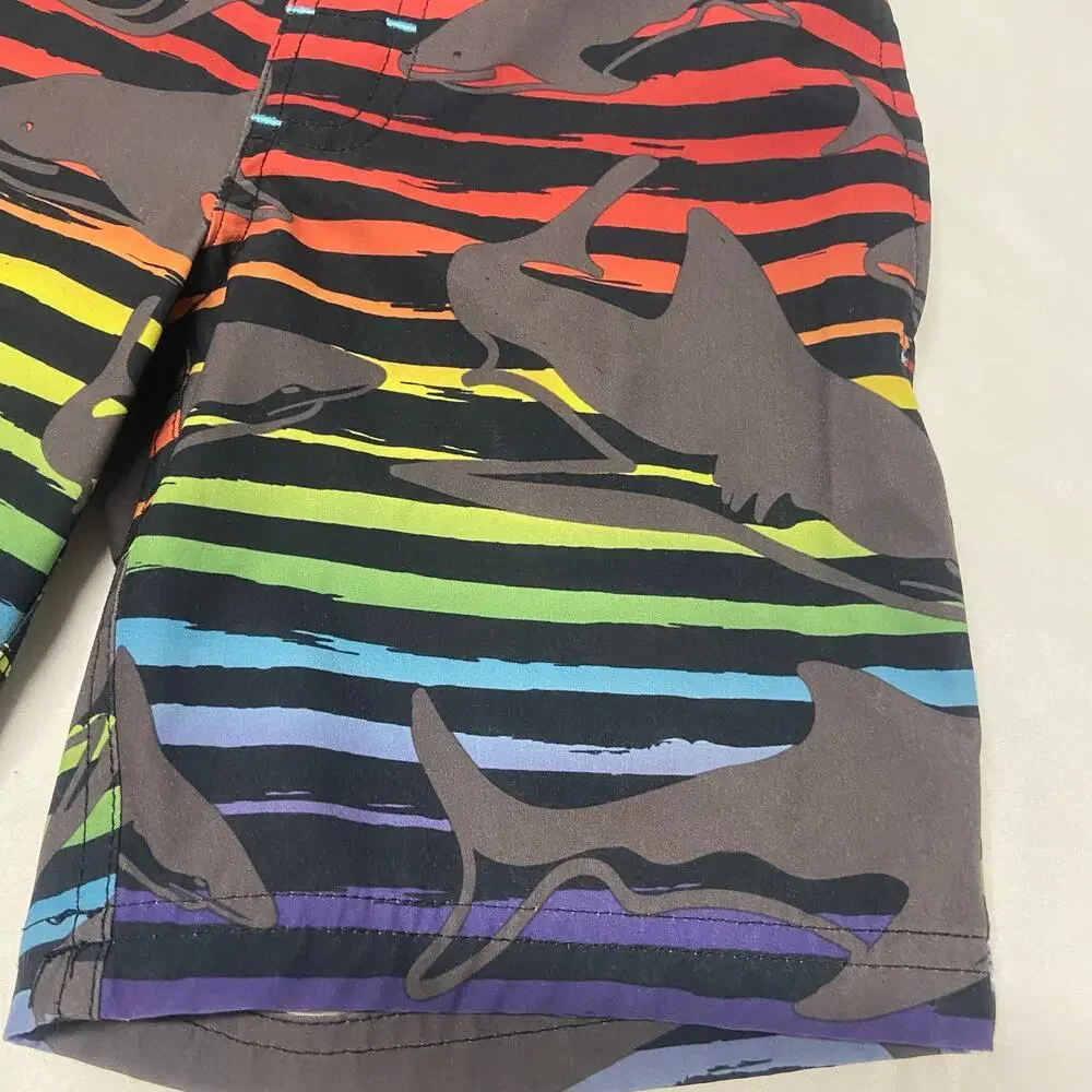 Wonder Nation Swim Trunks Boys Size XS 4/5 Sharks Swimsuit Bathing Suit Rainbow